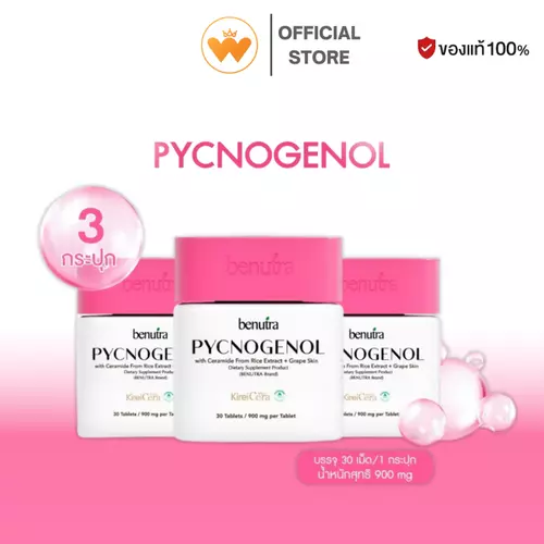 โปร 3กระปุก Benutra PYCNOGENOL with Ceramide + Grape Skin 1 ก. 30 เม็ด เปลือกสนฝรั่งเศส ฝ้า กระ จุดด่างดำ ผิวใส