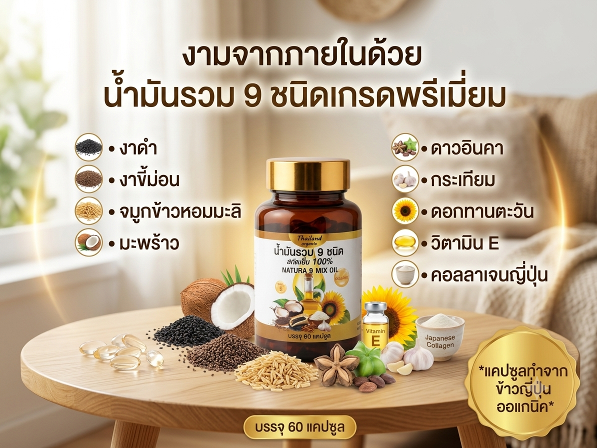 น้ำมันรวม 9 ชนิด เกรดพรีเมี่ยม 60 แคปซูล