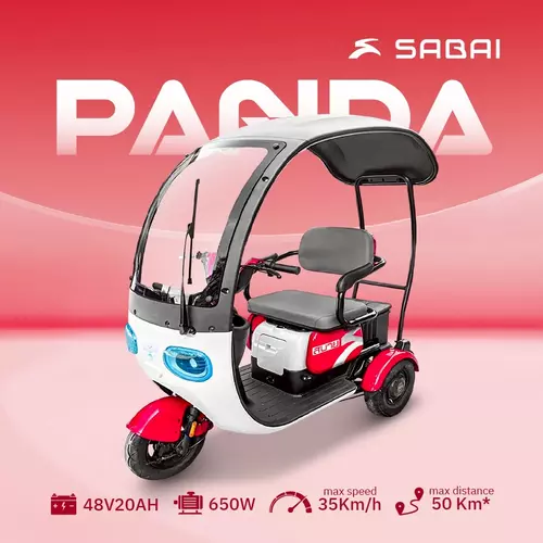 SABAI-Panda รถไฟฟ้าสามล้อมีหลังคาแบบปรับที่นั่ง คันมินิประหยัดพื้นที่จัดเก็บ กล่องเก็บของด้านหลังรถ