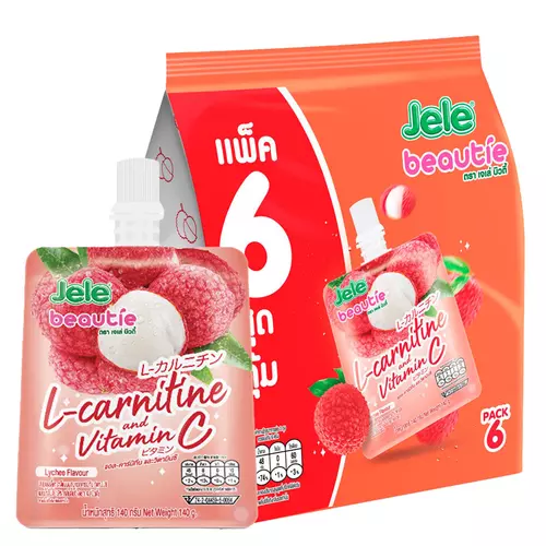 เจเล่ บิวตี้ เยลลี่คาราจีแนน ผสมแอล-คาร์นิทีน วิตามินซีและน้ำลิ้นจี่ 15% 140 ก. 6 ชิ้น (892951)