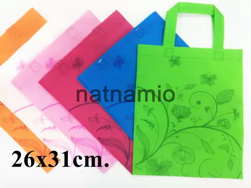 ถุงผ้า ถุงผ้าสปันบอนด์ ขนาด 26x31cm. แบบมีพิมพ์ลาย แพค12ใบ สีเดียว