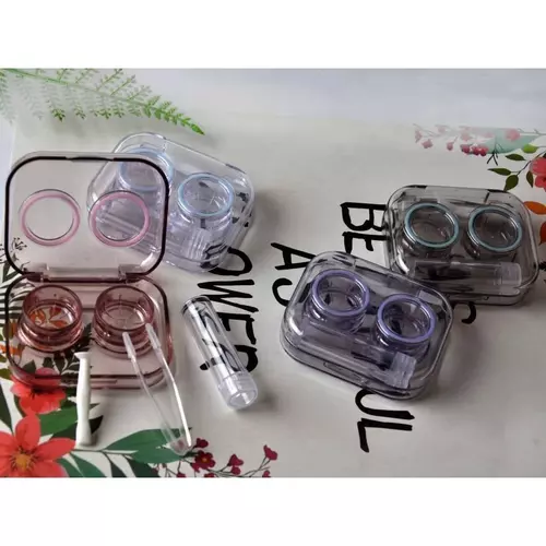 กล่องใส่คอนแทคเลนส์ สีชาแบบใส กล่องเก็บคอนแทค พร้อมอุปกรณ์ ตลับคอนแทคเลนส์