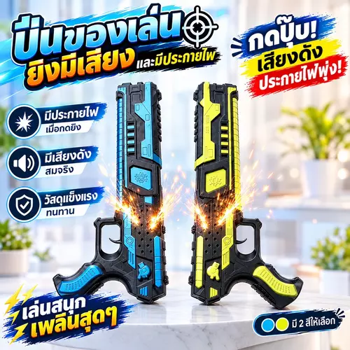 [มีมอก.] ปืนพกของเล่น ยิงมีเสียง + ประกายไฟ กดปุ๊บไฟขึ้น เล่นสนุกปลอดภัยไม่อันตราย มี 2 สีสุดเท่