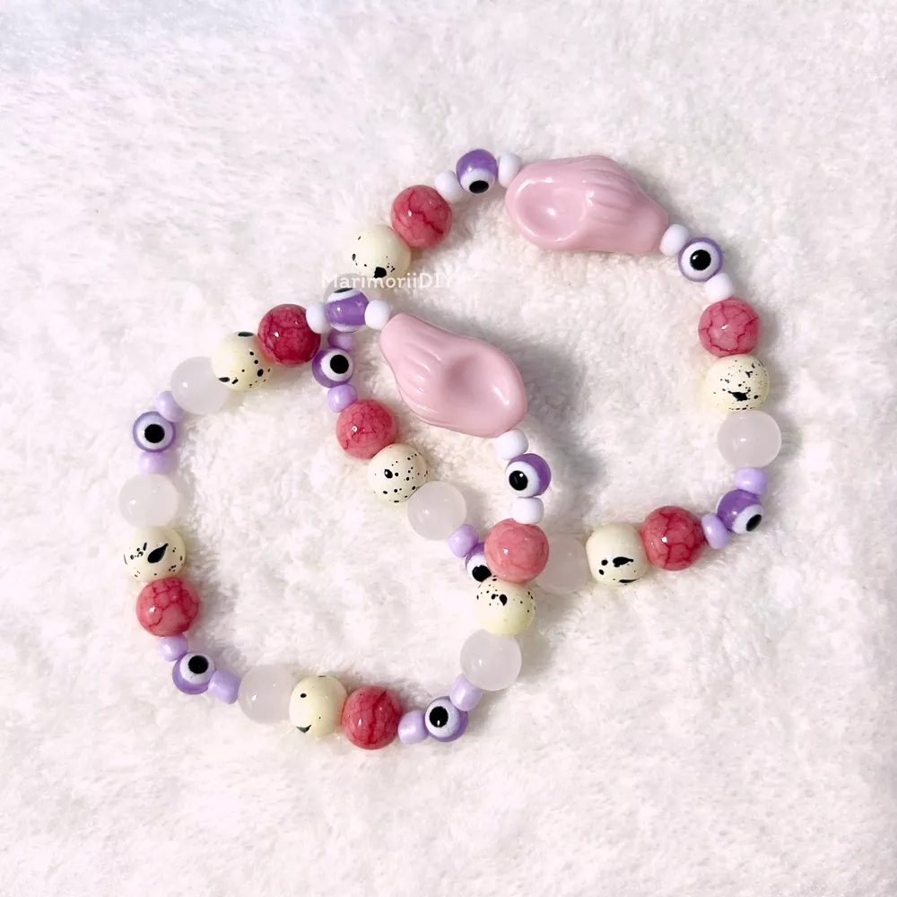 กำไลลูกปัด Amethyst Evil Eye Charm สีม่วง สร้อยข้อมือแฮนด์เมด เครื่องรางแห่งจินตนาการและพลังใหม่ - MarimoriiDIY