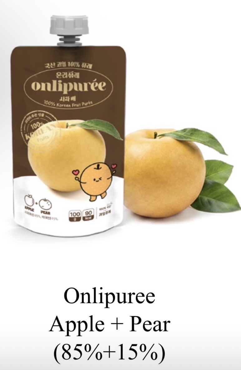 OnlipureeApple + Pear (85%+15%) ผลไม้เพียวเร่ จากแอปเปิ้ล+ลูกแพร์ ขนาด 100 กรัม