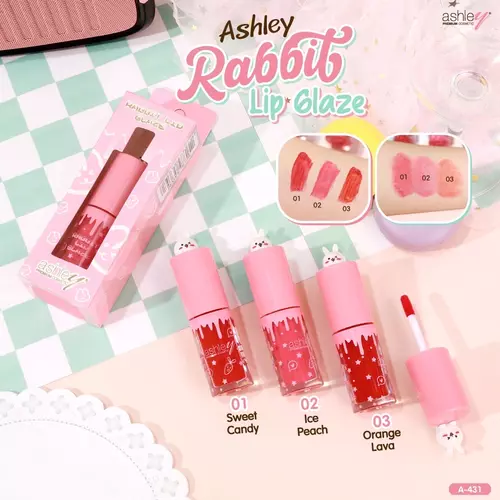 Ashley Rabbit Lip Glaze [A-431] แอชลีย์ แรบบิท ลิป เกลซ ลิปเกลซฉ่ำวาว เนื้อบางเบา เกลี่ยง่าย