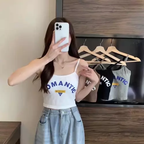 Pinkybra ครอปบรา สายเดี่ยว เสื้อกล้าม ลาย ROMANTIC  มีฟองน้ำ 32-38 ใส่เที่ยว เสื้อผ้า แฟชั่น ผู้หญิง