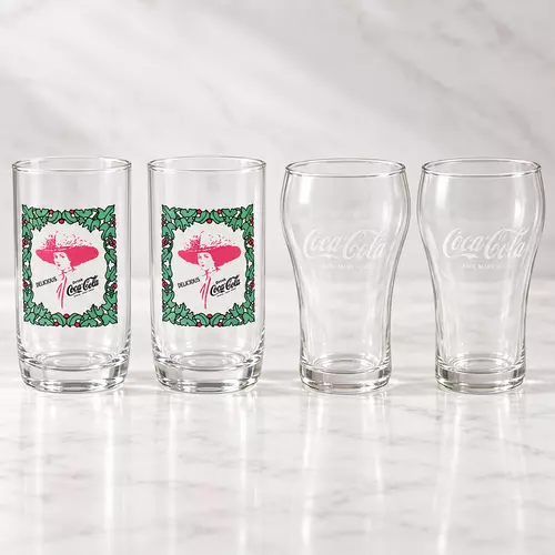 แก้วโค้ก Coca-Cola Vintage Glass แก้วสะสมคลาสสิก (ลายสกรีนหญิงสาว / ทรงป่องปั๊มนูน)