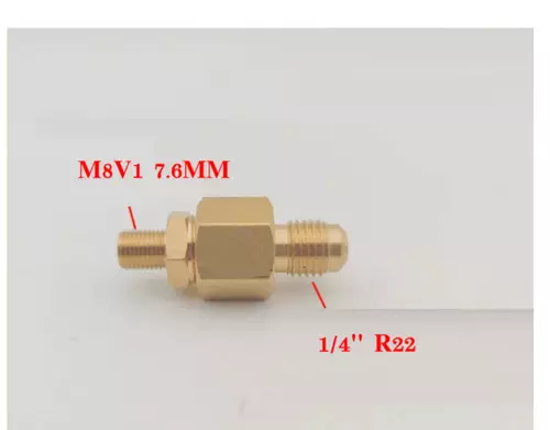 หัวแปลงจุ๊บเติมลมมอไซค์ แบบเกลียว เป็น เกลียว R22 หรือ 1/4"
