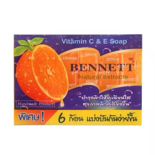 ( แบบแบ่ง 6 ก้อนเล็ก ) BENNETT VITAMIN C&E SOAP สบู่วิตามินอีเบนเนท ซีแอนด์อี ( สีส้ม )