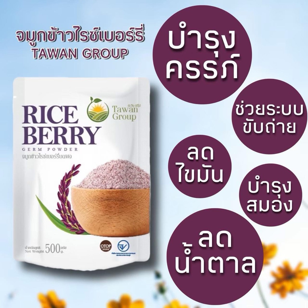 จมูกข้าวไรซ์เบอรี่ ตราตะวัน 1ถุงใหญ่ ขนาด 500กรัม ออแกนิก