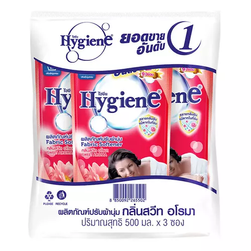 ไฮยีน น้ํายาปรับผ้านุ่ม สูตรมาตรฐาน กลิ่น สวีท อโรมา แดง 500 มล. x 3 161309