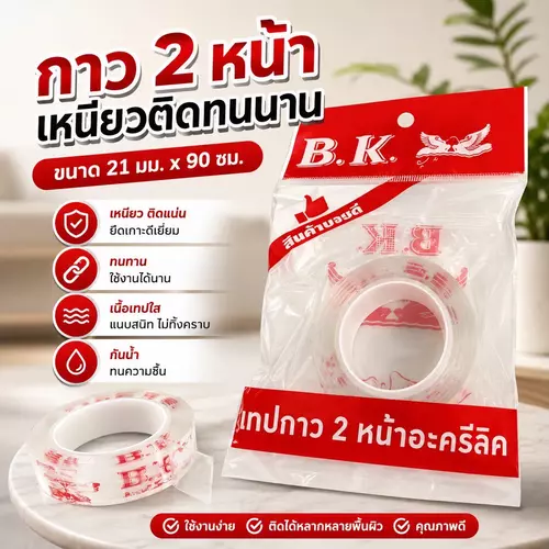 [พร้อมส่ง] กาวสองหน้าอะคริลิค 21 มม. x 90 ซม. เทปกาว 2 หน้า อะคริลิคใส เหนียวแน่นติดทน ไม่ทิ้งคราบ กาวแรงยึดสูง อุปกรณ์ติดตั้ง