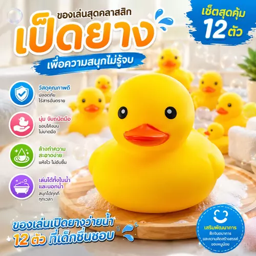 [ยกแพ็ค 12 ตัว] ชุดของเล่นเป็ดยางลอยน้ำ พร้อมที่ตัก ของเล่นอาบน้ำเด็ก ของเล่นบ่อเกลือ/สระน้ำ เสริมสร้างจินตนาการ