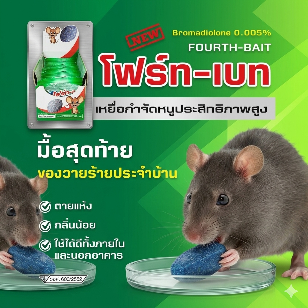 เหยื่อหนู โฟร์ท เบท แบ่งขาย 3/5/12 ห่อ เห็นผลไว เห็นผลจริง หนูตายไว ตายแห้ง ไม่มีกลิ่น