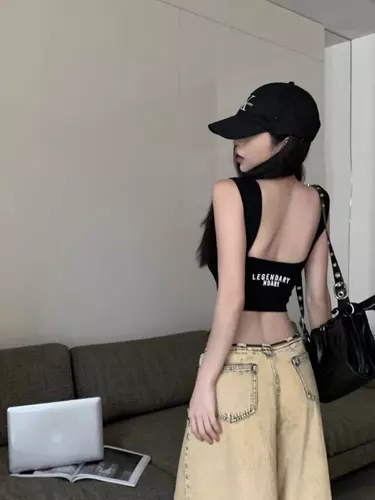 Pinkybra เสื้อแขนกุด ลายอักษร หน้า-หลัง โชว์หลัง มีหลายสี 28-36 ใส่ได้ เสื้อผู้หญิง แฟชั่น