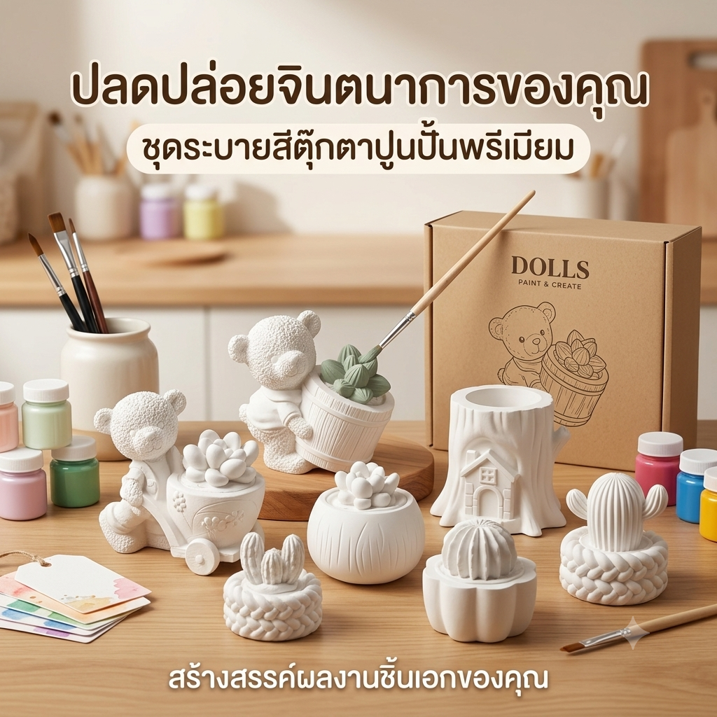 ตุ๊กตาระบายสี ตุ๊กตาปูนปลาสเตอร์ set แคคตัส กระบองเพชร เสริมพัฒนาการ