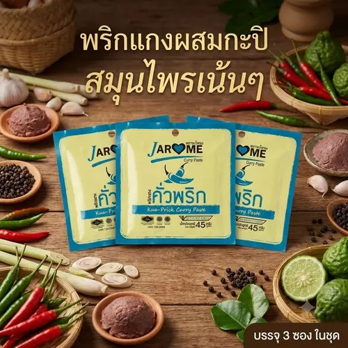 พริกแกง คั่วพริกผสมกะปิ 45 กรัม จะโหรม (แพ็ค 3 ซอง) มีฮาลาล