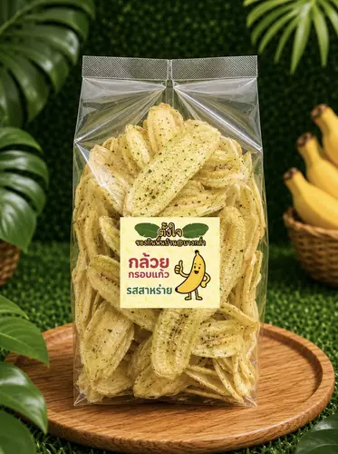 กล้วยฉาบตั้งใจกล้วยน้ำว้า แผ่นเรียบ สาหร่าย(210กรัม)