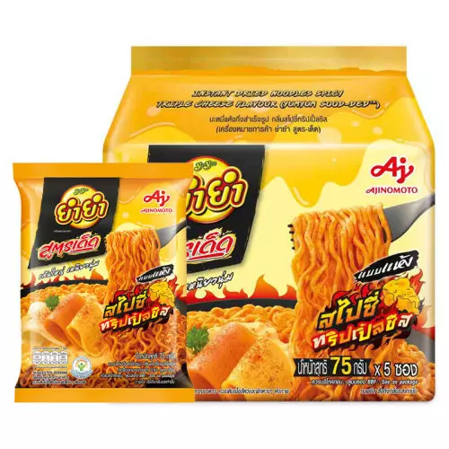 YUMYUM Soodded Instant Dried Noodles Spicy Triple Cheese 75 g Pack 5 pcs (927211)