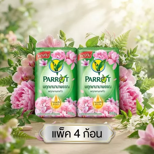 10 29 AH [ สินค้าประมูล ส่งของวันพฤหัส Auction Item – Shipping on Thursday ] พฤกษานกแก้ว สบู่ก้อน กลิ่นพฤกษานานาพรรณ 105g x4pcs