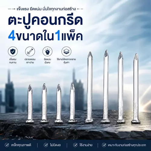 [พร้อมส่ง] ตะปูคอนกรีตชุบแข็ง (คละ 4 ขนาดในแพ็คเดียว) ตะปูตอกปูน ตะปูเหล็กกล้า แข็งแรงไม่งอ ตอกปูน/คอนกรีต/ผนังอิฐ งานช่างงาน DIY