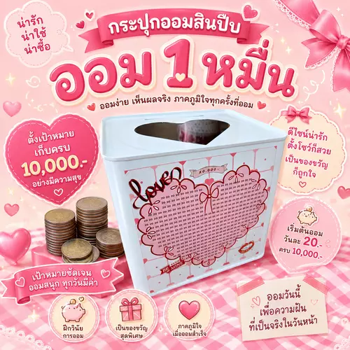 ปี๊บออมสินหัวใจบน พร้อมตารางออมเงิน