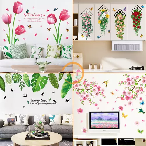 Sticker Home สติ๊กเกอร์ติดผนัง ติดกระจก ตกแต่งผนัง สติ๊กเกอร์ดอกไม้ ลายต้นไม้ สติกเกอร์ แต่งบ้าน ส่งจากไทย