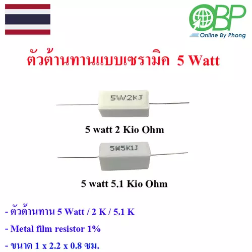 ตัวต้านทานแบบเซรามิค 5 วัตต์ 2 ชิ้น