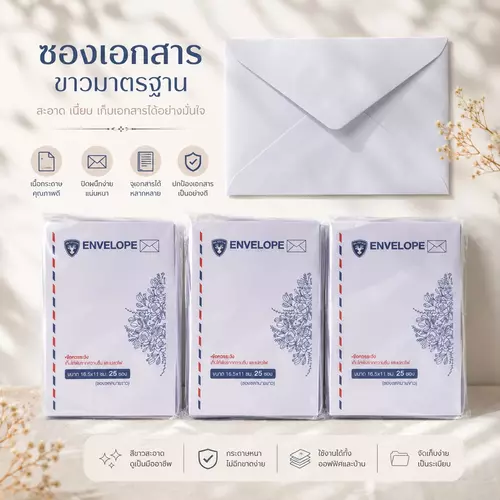 [พร้อมส่ง!] ✉️✨ ซองจดหมาย สีขาว ตรากวาง (แพ็ค 25 ซอง) 🤍 ขนาด 16.5×11 ซม. กระดาษเนื้อเรียบ ขาวสะอาด ฝาขอบแถบกาว แน่นหนา ราคาถูกที่สุด!