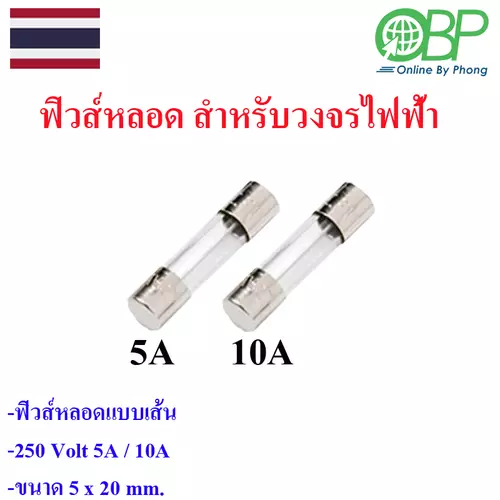 Fuse ฟิวส์แบบหลอดสำหรับวงจรไฟฟ้า 250 Volt 10A 2 หลอด