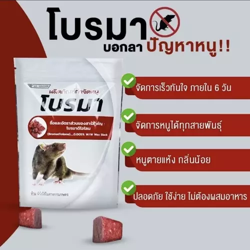 [มี อย. ของแท้โรงงาน]โบรมา 100 กรัม ยาเบื่อหนู สูตรตายแห้ง ยากำจัดหนู ยาฆ่าหนูเหยื่อหนู กำจัดหนูฆ่าหนู ยาเบื่อหนูตายแห้ง