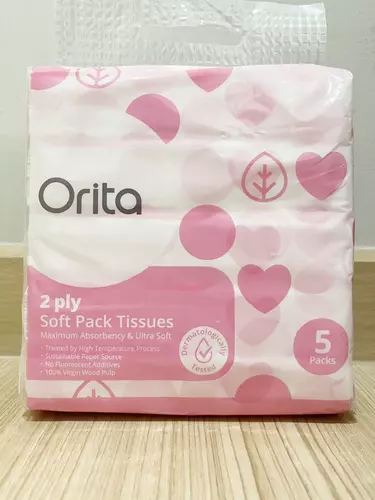 Orita โอริต้า กระดาษเช็ดหน้า แบบซอฟแพ็ค 2 ชั้น 100แผ่น บรรจุ 5แพ็ค