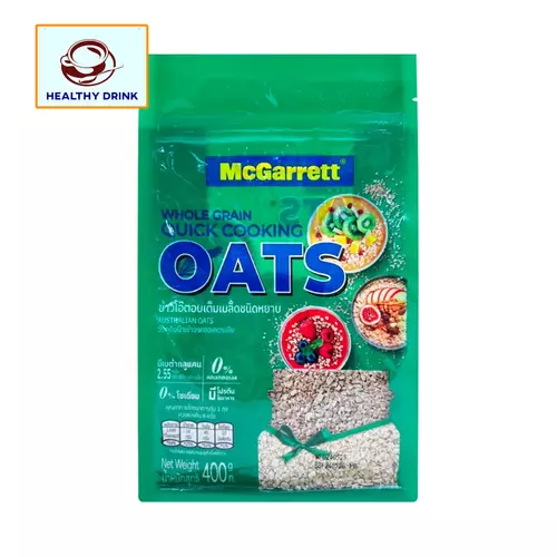 McGarrett แม็กกาแรต ข้าวโอ๊ตอบแห้ง ข้าวโอ๊ตอบเต็มเมล็ดชนิดหยาบ แบบสุกเร็ว Rolled Oats Quick Cooking 400 กรัม