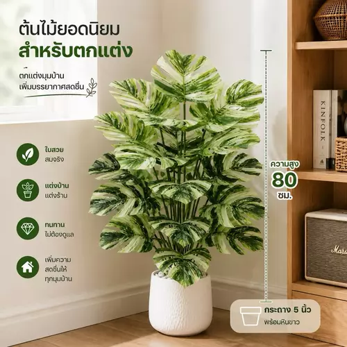 ￼🍃ต้นไม้ปลอมยอดนิยมสูงรวม 75 ซม. กระถาง5นิ้ว แต่งบ้านสไตล์โมเดิร์น