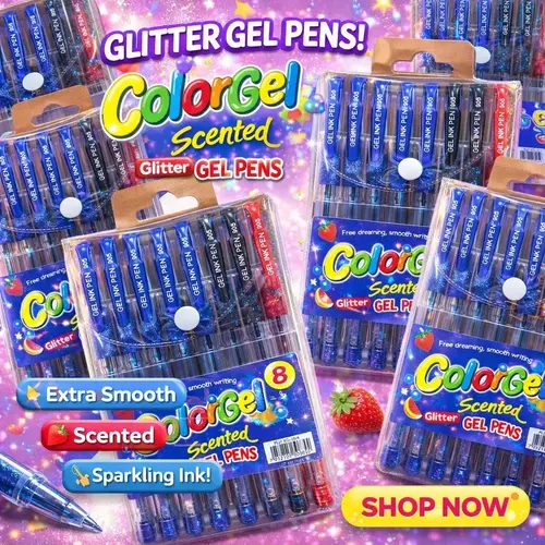 ปากกาหมึกเจล แพ็คสุดคุ้ม 8 แท่ง (หมึกน้ำเงิน 6 + ดำ 1 + แดง 1)!🔥 คละสีด้ามสดใส หมึกเข้มคมชัด เส้นไม่ขาด ลื่นสบายมือ