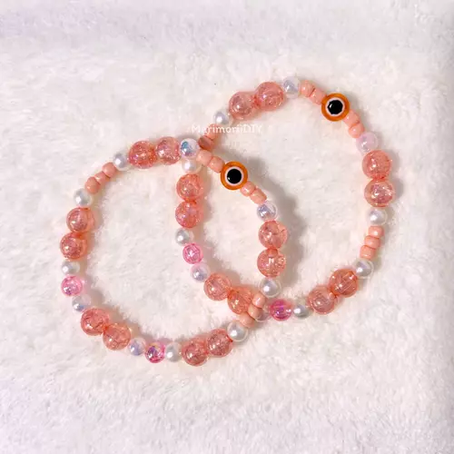 กำไลลูกปัด Evil Eye Peach Aura จี้ Evil Eye ผสมลูกปัดสีส้มพีช สร้อยข้อมือแฮนด์เมด - MarimoriiDIY