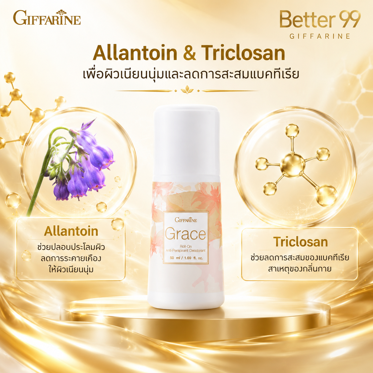 โรลออนกิฟฟารีน เกรซ ระงับกลิ่นกาย ลดเหงื่อ วงแขนแห้งสบาย กลิ่นหอมมั่นใจ - ตัวช่วยระงับเหงื่อ แห้งสบาย ไม่เป็นคราบ บำรุงผิววงแขน