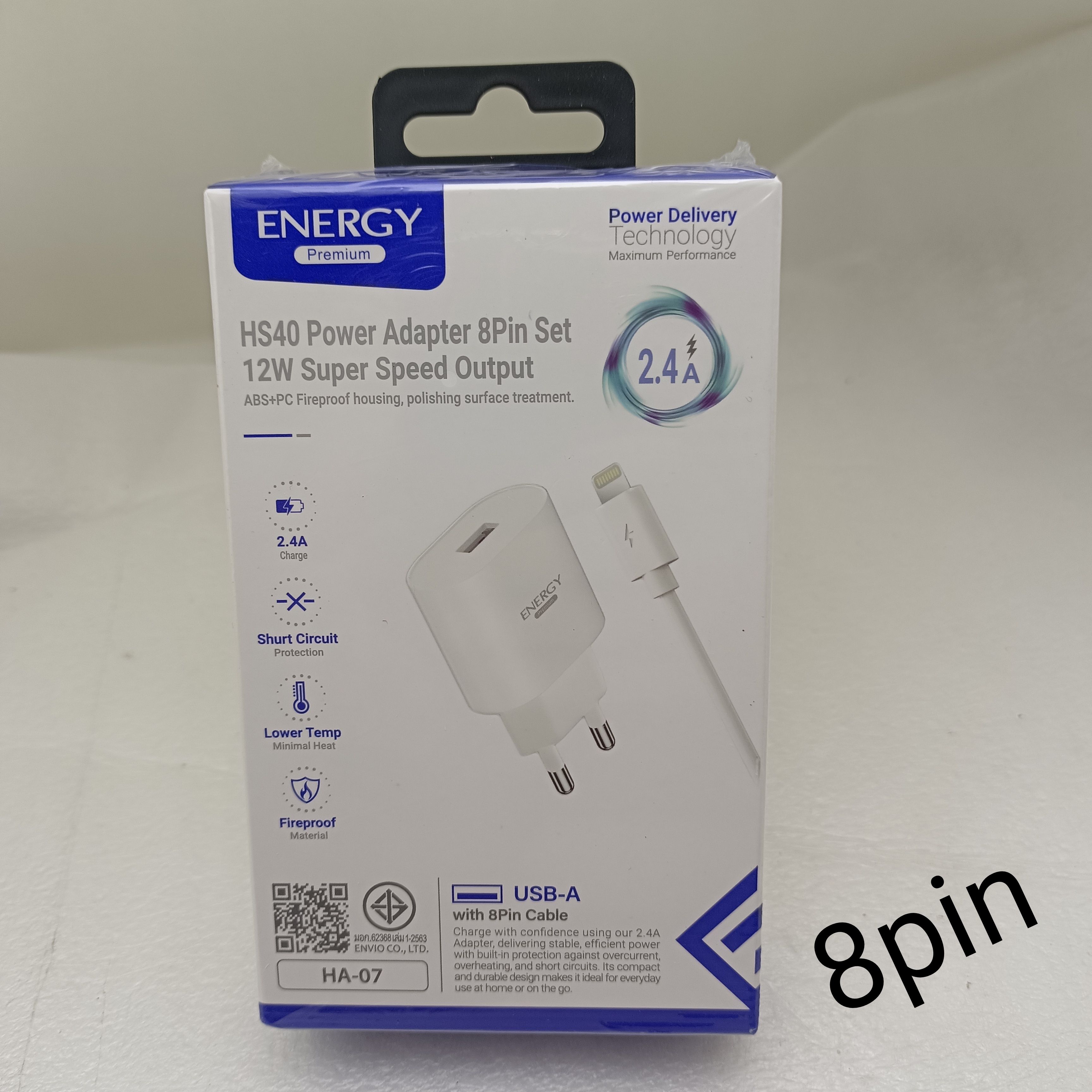 สายชาร์จ usb to 8 pin 12 วัตต์/2.4 A energy