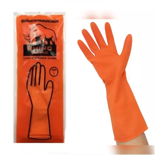 RHINO ถุงมือยางทำความสะอาดอเนกประสงค์ (Size L) สีส้ม รุ่น ถุงมือยางธรรมชาติ 1 คู่