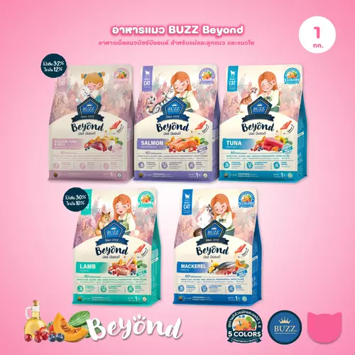 อาหารแมวบัซซ์บียอนด์ [1kg.] Buzz Beyond ขนาด 1 กก.(1kg) Premium + Gluten Free NON GMO อาหาร  แมว บัซซ์