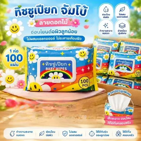 ทิชชู่​เปียก​ขนาดจัมโบ้​ (ไม่มีแอลกอฮอล์​)
