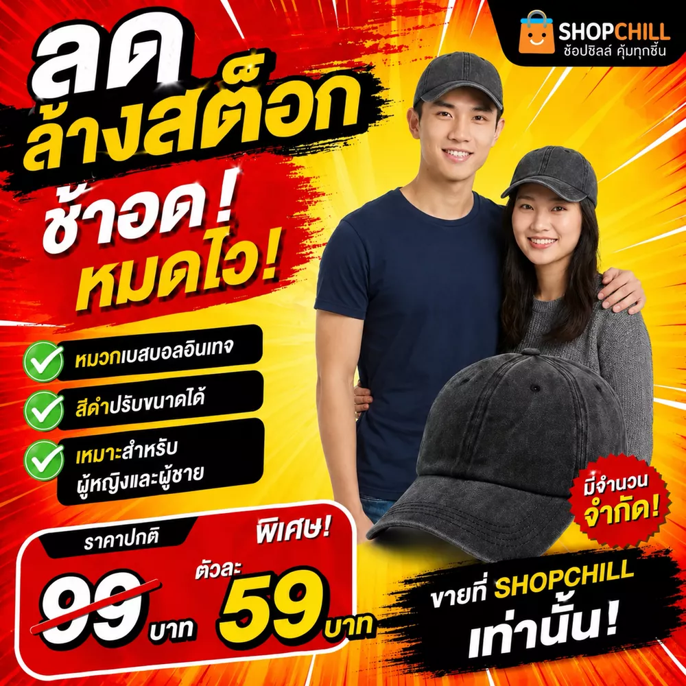 ลดล้างสต๊อก หมวกวินเทจสีดำ ปรับสายได้ ใส่แล้วดูดีมีสไตล์