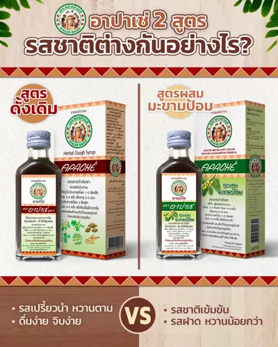 [1ขวด] ยาน้ำแก้ไอ อาปาเช่ สูตรดั้มเดิม และ สูตรมะขามป้อม 60 มล บรรเทาอาการไอ ขับเสมหะ ช่วยให้ชุ่มคอ Apache Brand 60ml.