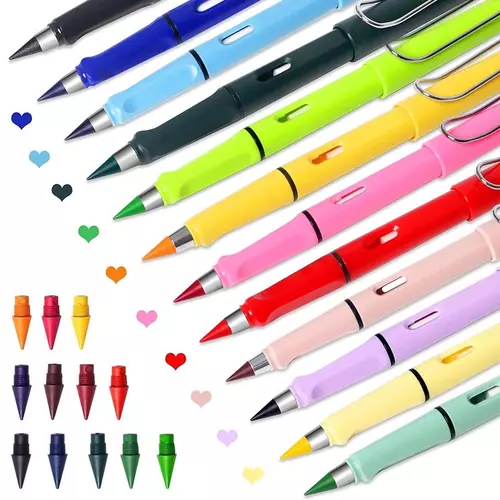 ดินสอสี 12 สี สุดคิ้วท์ แบบไม่ต้องเหลา! ดีไซน์เรียบหรู ใช้งานง่าย พร้อมไส้สีสำรอง 2 ชุด (รวม 24 ชิ้น) คุ้มสุดๆ 🖍️💖