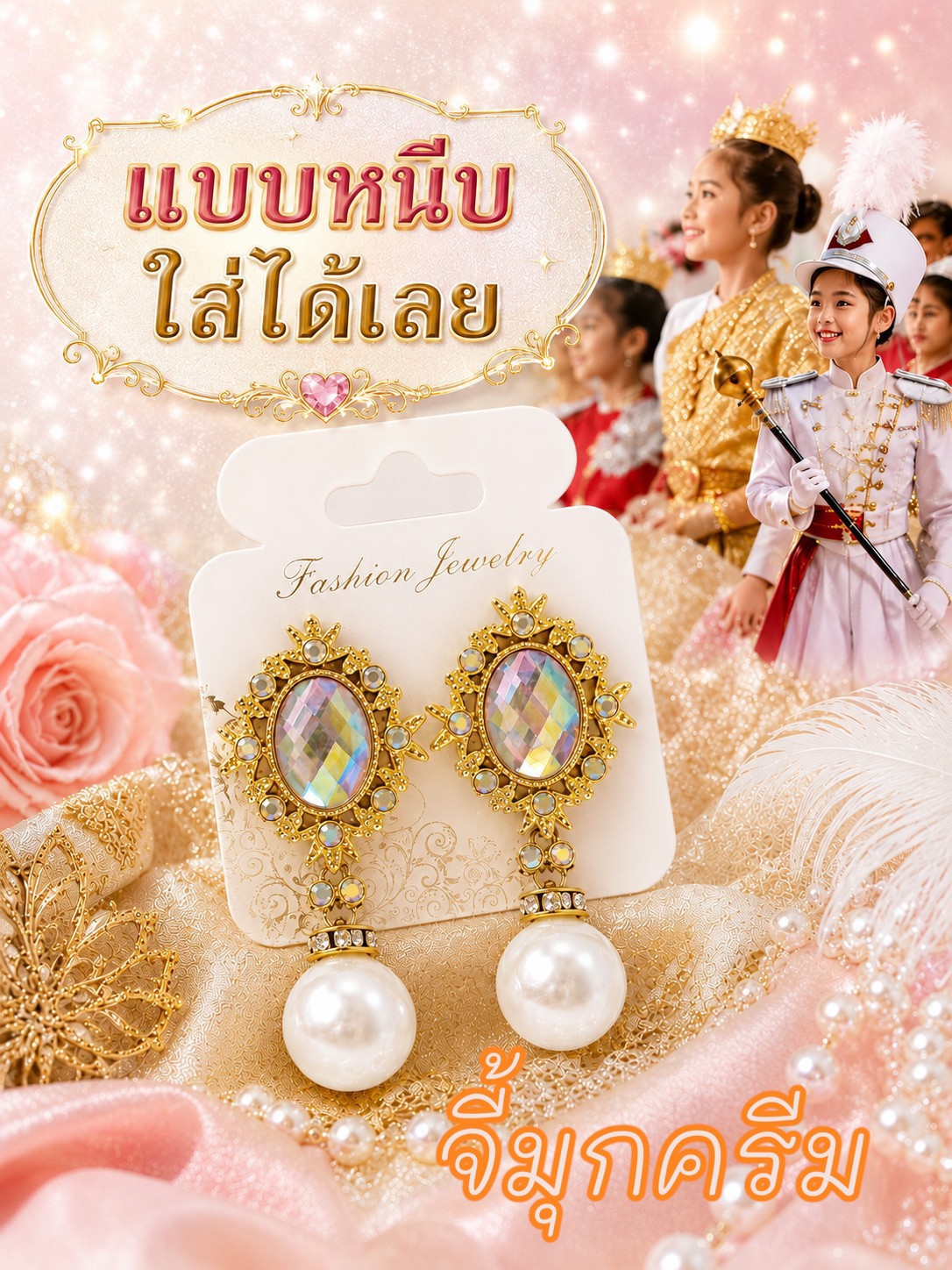 ต่างหูดรัมเมเยอร์แบบหนีบ ต่างหูชุดไทยเด็ก ต่างหูเดินพาเหรด กีฬาสี