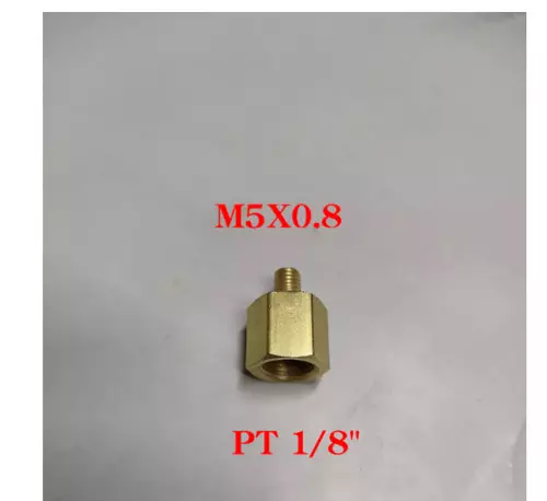 ข้อต่อทองเหลืองลดขนาดเกลียว PT1/8" เป็น M5*0.8