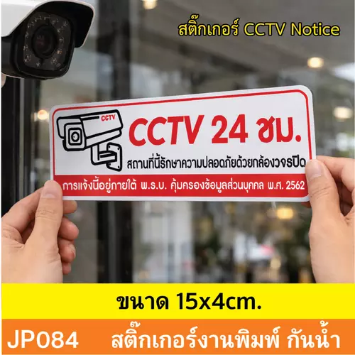JP084 สติ๊กเกอร์กล้องวงจรปิด CCTV เเจ้งเตือน ติด กล้องวงจรปิด กำลังทำงาน 24 ชม. CCTV กันน้ำ ทนแดด ติดได้ทุกพื้นผิว