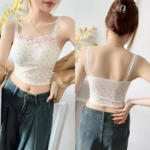 Pinkybra สายเดี่ยว เกาหลี ลายลูกไม้ น่ารักมาก มีฟองน้ำในตัว อก28-38 นิ้ว ระบายอากาศได้ดี ผู้หญิง
