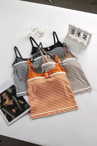Pinkybra เสื้อสายเดี่ยวแต่งกระดุมหน้า งานฮิต แมทช์ง่าย ฟรีไซต์ อก28-38นิ้ว เหมาะสำหรับสายมินิมอล